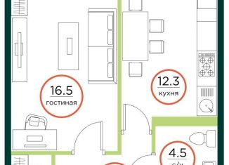 1-комнатная квартира на продажу, 42.5 м2, посёлок Солонцы, посёлок Солонцы, 1