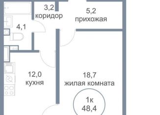 1-комнатная квартира на продажу, 48.4 м2, деревня Голубое, Парковый бульвар, 2к3, ЖК Первый Зеленоградский