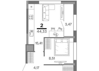 Продаю 2-ком. квартиру, 44.3 м2, Рязань, ЖК Метропарк