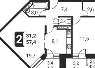 Продается 2-комнатная квартира, 57.4 м2, посёлок Развилка, жилой комплекс Три Квартала, к13, ЖК Три Квартала