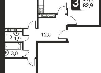 Продам трехкомнатную квартиру, 82.9 м2, посёлок Развилка, жилой комплекс Три Квартала, к12, ЖК Три Квартала