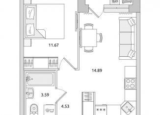 Продам 1-комнатную квартиру, 34.9 м2, Ленинградская область