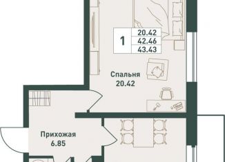 Продам однокомнатную квартиру, 43.4 м2, Ленинградская область