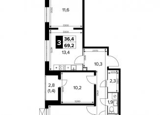 Продается 3-ком. квартира, 69.2 м2, поселок Битца, Южный бульвар, 8