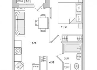 Продажа 1-комнатной квартиры, 37.1 м2, поселок Бугры, ЖК Новые Горизонты