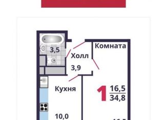Продается 1-комнатная квартира, 34.8 м2, Лобня, улица Колычева, ЖК Лобня-Сити