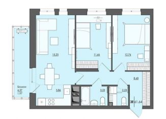 Продается 3-ком. квартира, 61.6 м2, Пермь, улица Сергея Есенина, 9А, ЖК Ясно Дом на Есенина 9А