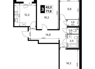 Продажа трехкомнатной квартиры, 77.8 м2, Москва, станция Водники