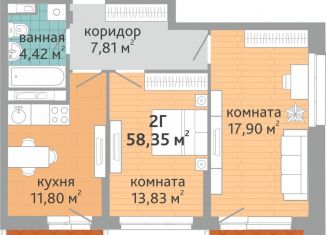 Продам двухкомнатную квартиру, 58.4 м2, Екатеринбург, Верх-Исетский район