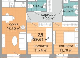 Продаю 2-комнатную квартиру, 59.6 м2, Екатеринбург, Верх-Исетский район