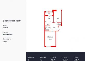 Продажа 2-ком. квартиры, 75 м2, Санкт-Петербург, ЖК Светлана Парк, Манчестерская улица, 3