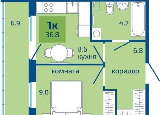Однокомнатная квартира на продажу, 36.8 м2, Пермь