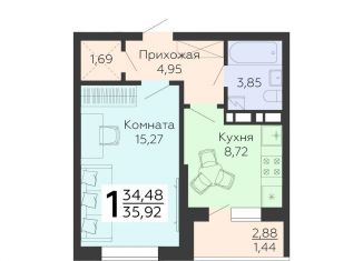 1-комнатная квартира на продажу, 35.9 м2, Воронежская область, улица 45-й Стрелковой Дивизии, 117