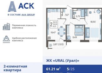 Продажа двухкомнатной квартиры, 61.2 м2, Краснодар, микрорайон КСК
