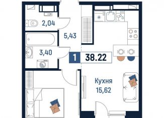 Продам однокомнатную квартиру, 38.2 м2, Ленинградская область