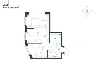 Продается 3-ком. квартира, 62.1 м2, Москва, жилой комплекс Левел Мичуринский, к9