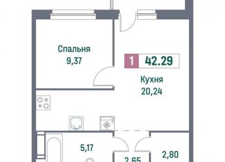 Продаю 1-комнатную квартиру, 42.3 м2, Мурино