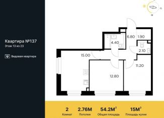 Продам двухкомнатную квартиру, 54.2 м2, Московская область