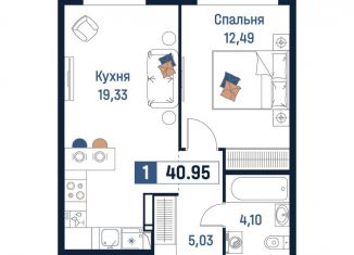 Продаю однокомнатную квартиру, 41 м2, Мурино