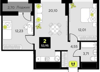 2-комнатная квартира на продажу, 54 м2, Тюмень, Калининский округ