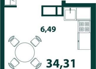 Однокомнатная квартира на продажу, 34.3 м2, Ульяновск, жилой комплекс Аквамарин-2, 3