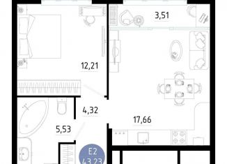 Продаю 1-комнатную квартиру, 43.2 м2, Рязань