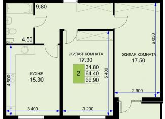 Продаю двухкомнатную квартиру, 66.9 м2, Краснодарский край, Екатерининская улица, 3к2