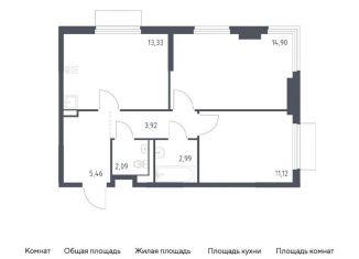 Продаю двухкомнатную квартиру, 53.8 м2, деревня Мисайлово, микрорайон Пригород Лесное, к18