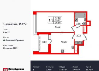 Продается 1-комнатная квартира, 35.1 м2, Санкт-Петербург, Московский район