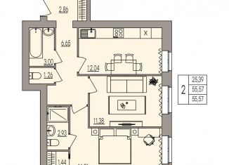 Продается 2-комнатная квартира, 55.6 м2, Волгоград, улица Землячки, 84