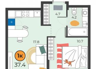 Продаю однокомнатную квартиру, 37.4 м2, Тюмень, улица Эльвиры Федоровой, 3