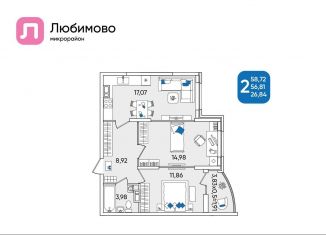 Продается двухкомнатная квартира, 58.7 м2, Краснодар, Прикубанский округ, Батуринская улица, 7