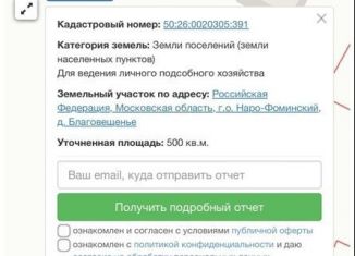 Земельный участок на продажу, 5 сот., Наро-Фоминск, Молодёжная площадь