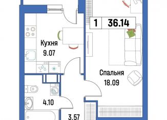 1-комнатная квартира на продажу, 36.1 м2, Мурино, ЖК Урбанист