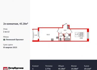 1-ком. квартира на продажу, 45.3 м2, Санкт-Петербург, 1-й Предпортовый проезд, 1, 1-й Предпортовый проезд