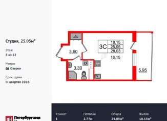 Продам квартиру студию, 25.1 м2, Санкт-Петербург, метро Парнас