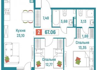 2-ком. квартира на продажу, 67.1 м2, Мурино