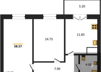 Продается двухкомнатная квартира, 58.6 м2, Воронеж, Левобережный район, Цимлянская улица, 10В