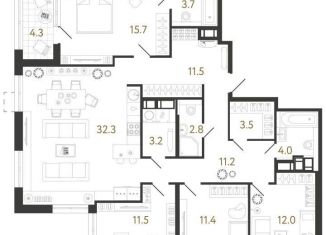 Продается 4-комнатная квартира, 122.8 м2, Санкт-Петербург, муниципальный округ Шувалово-Озерки