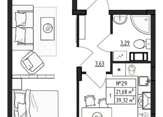 Продается 1-комнатная квартира, 39.3 м2, деревня Малое Верево