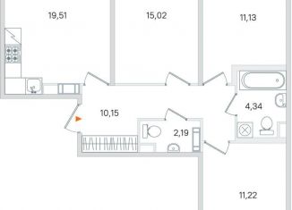 Продам трехкомнатную квартиру, 75.4 м2, Пушкин