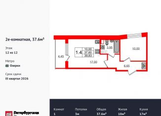 Продам 1-комнатную квартиру, 37.6 м2, Санкт-Петербург, метро Озерки