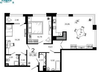 Продажа 2-ком. квартиры, 81.4 м2, Рязань, 1-я Железнодорожная улица, 18
