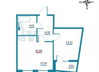 Продажа 1-комнатной квартиры, 42.7 м2, Мурино