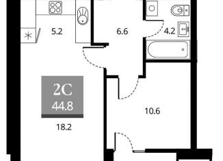 Продажа 2-ком. квартиры, 46.5 м2, Новосибирск, Прибрежная улица, 4/2, метро Красный проспект