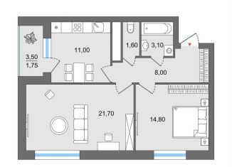 Продается 2-ком. квартира, 60.8 м2, Липецк, улица М.И. Неделина, 3А, ЖК Граф Хаус