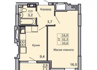 Однокомнатная квартира на продажу, 33.6 м2, Волгоград