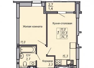 Продается 1-ком. квартира, 34.7 м2, Волгоград