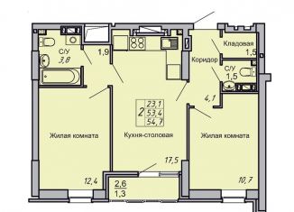 Продаю двухкомнатную квартиру, 54.7 м2, Волгоград