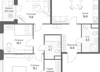 Продается трехкомнатная квартира, 84.4 м2, Новосибирская область, жилой комплекс Счастье в Кольцово, 5